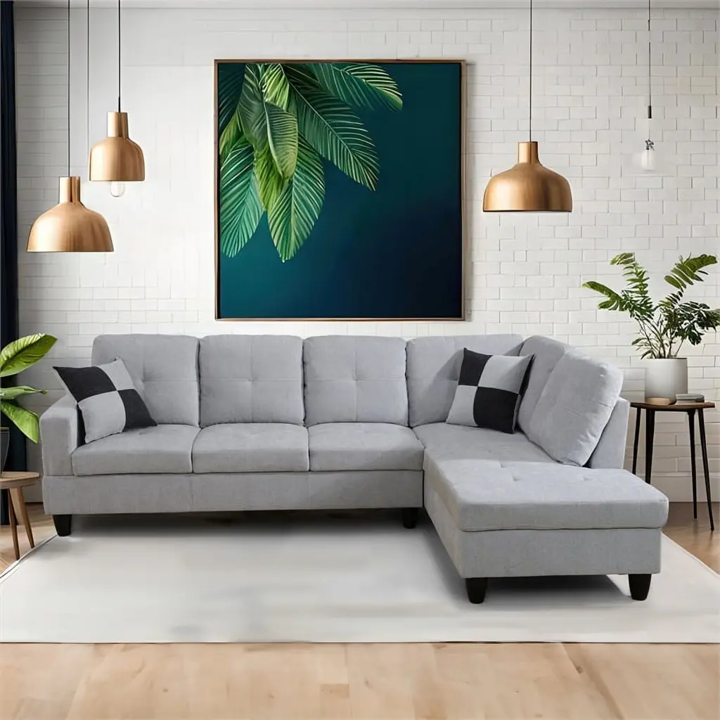 Star Home Living Corp Simon Flannelette Fabric Right Facing Sectional Gray Living Room Couch