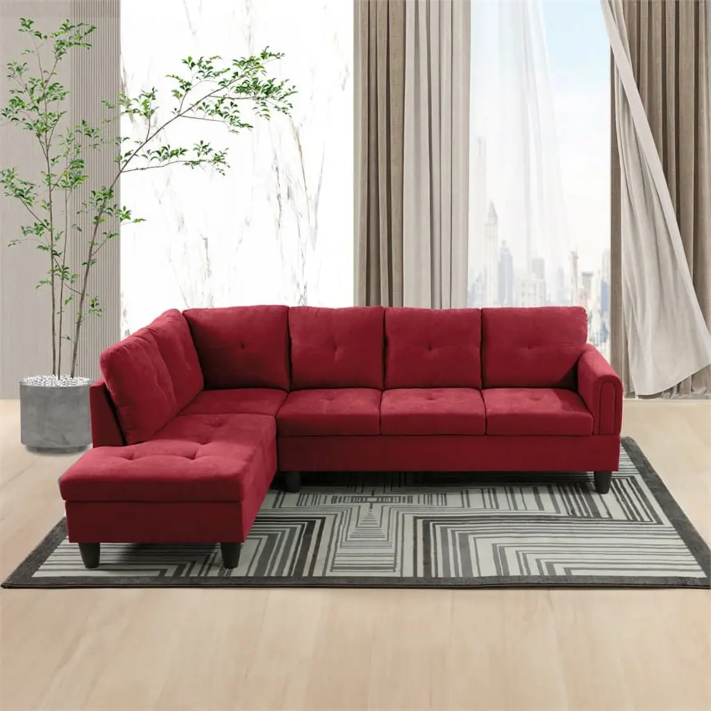 Star Home Living Marseille Linen Fabric Sectional Sofa Set Red Contemporary Homes