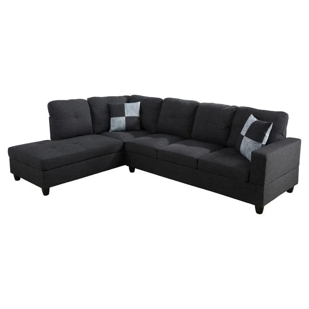 Star Home Living Tracy Linen Fabric Left Facing Sectional Black Gray Elegant Design
