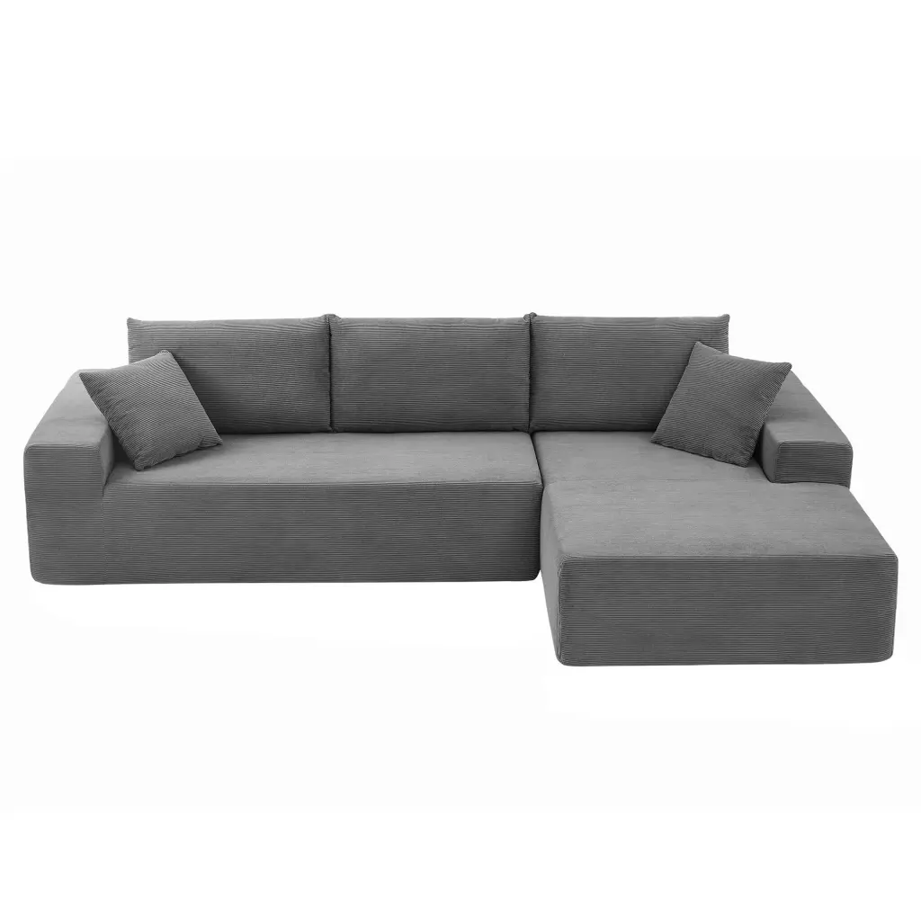 L Shape Sectional Sofa Corduroy Couches Modular Sectional Upholstered Sleeper Sofa Grey unknown
