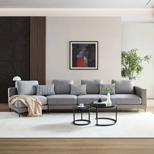 Wohh Modern Sectional Sofa Luxury Fabric Couch Chaise Lounge and Pillows Living Room