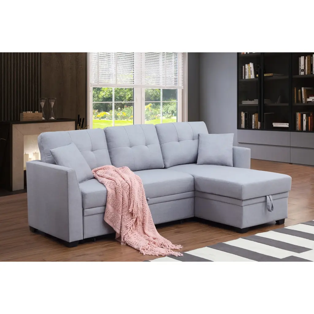 Alexent 3-Seat Modern Fabric Sleeper Sectional Sofa Storage Ash Versatile Living