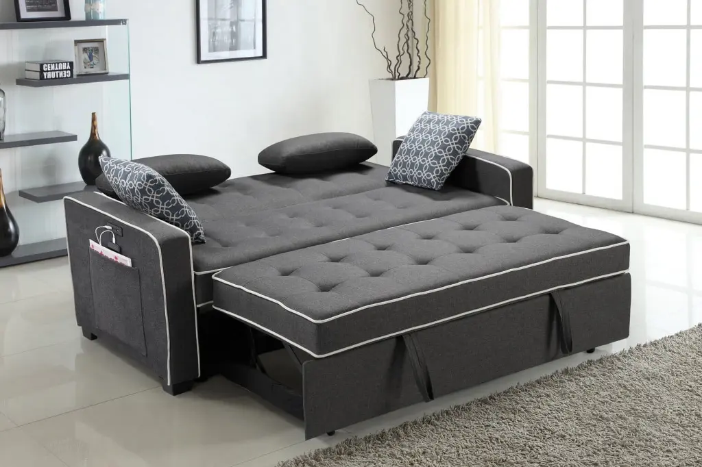 Austin Gray Fabric Sleeper Sofa 2 USB Charging Ports and 4 Accent Pillows Lilola Home