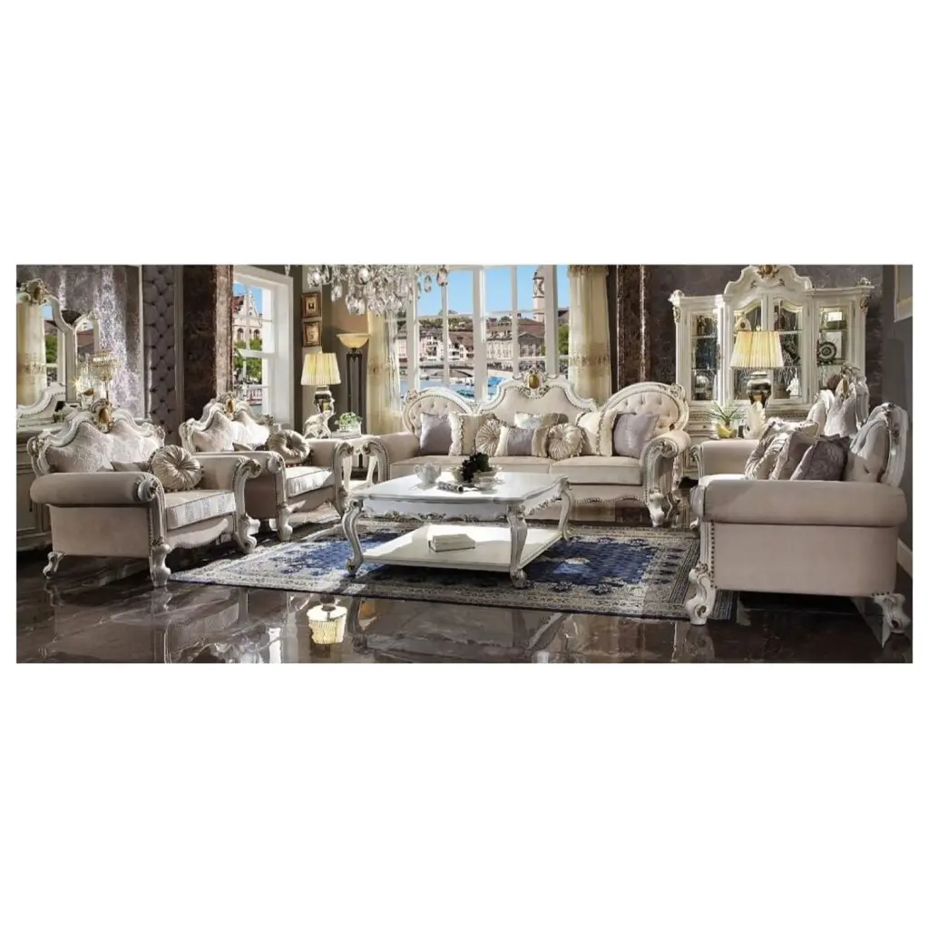 Acme Furniture Picardy Sofa - Antique Pearl Fabric Upholstered Living Room Couch