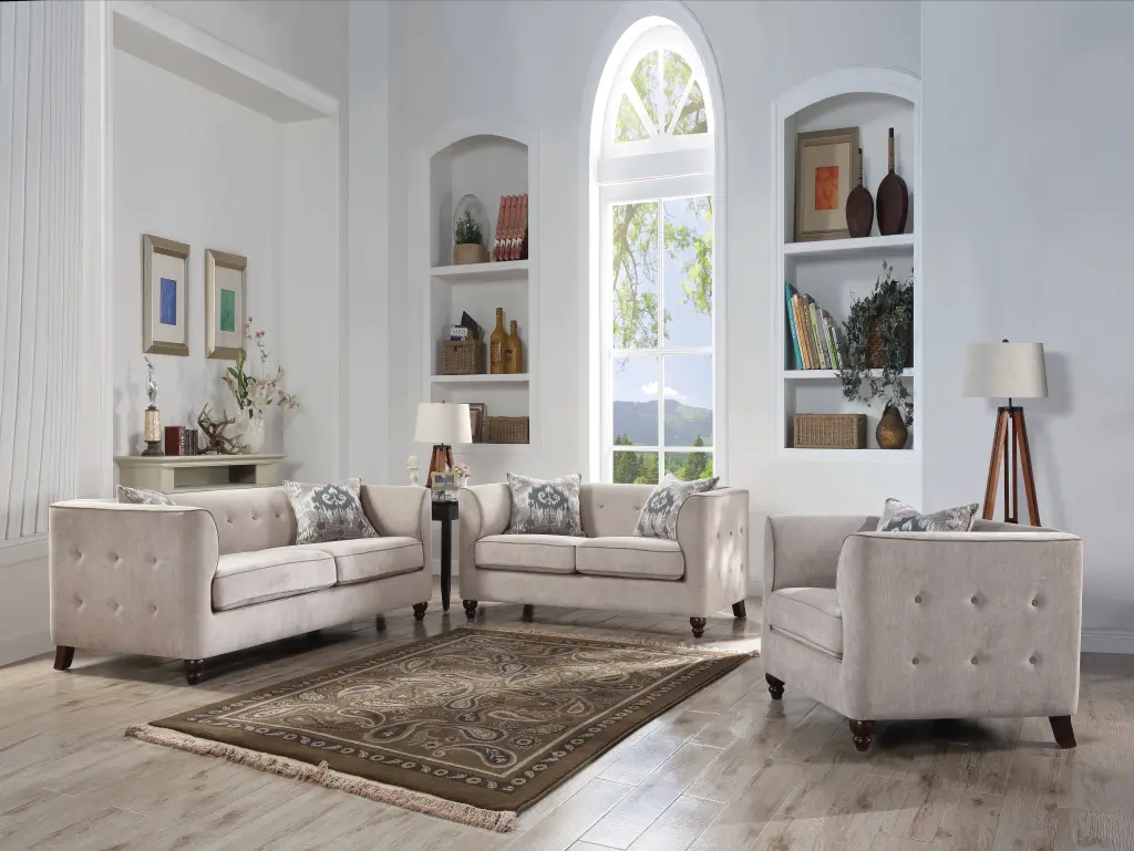 Cyndi Sofa 2 Pillows - Tan Fabric Modern Living Room Couch Acme Furniture