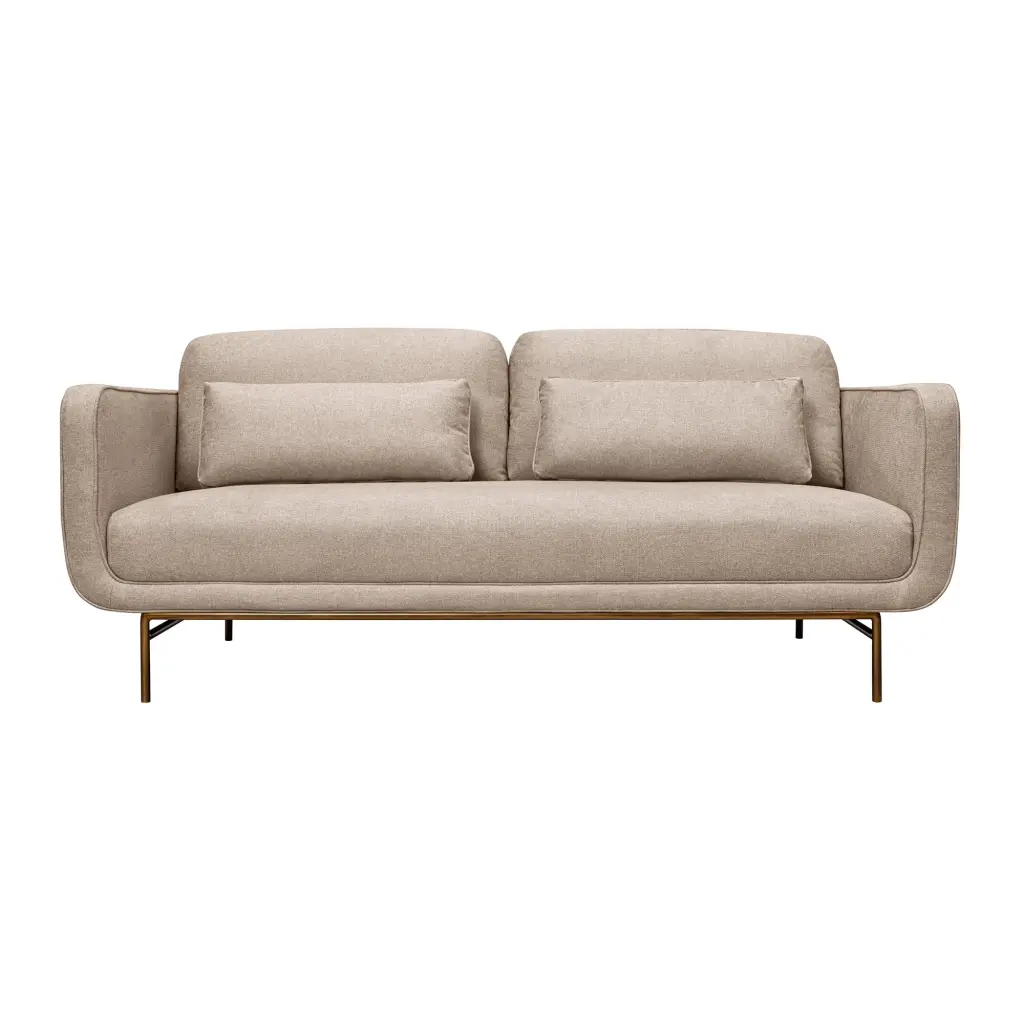 Armen Living Lilou 77 Fabric and Metal Sofa Beige Antique Brass Legs
