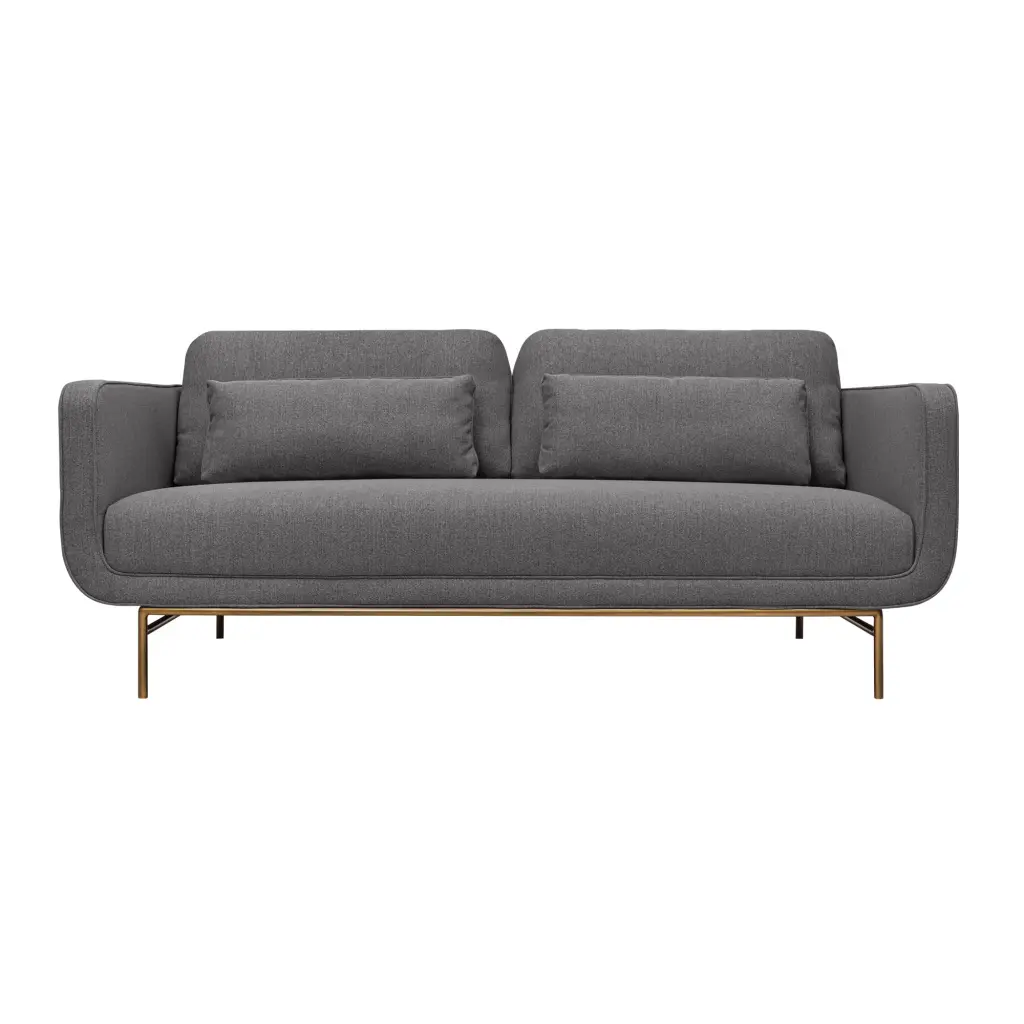 Armen Living Lilou 77 Fabric and Metal Sofa Gray Antique Brass Legs