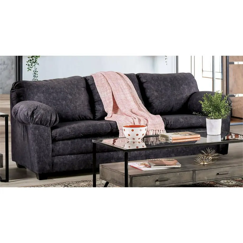 Furniture America Matlo Contemporary Charcoal Fabric Upholstered Sofa Living Room