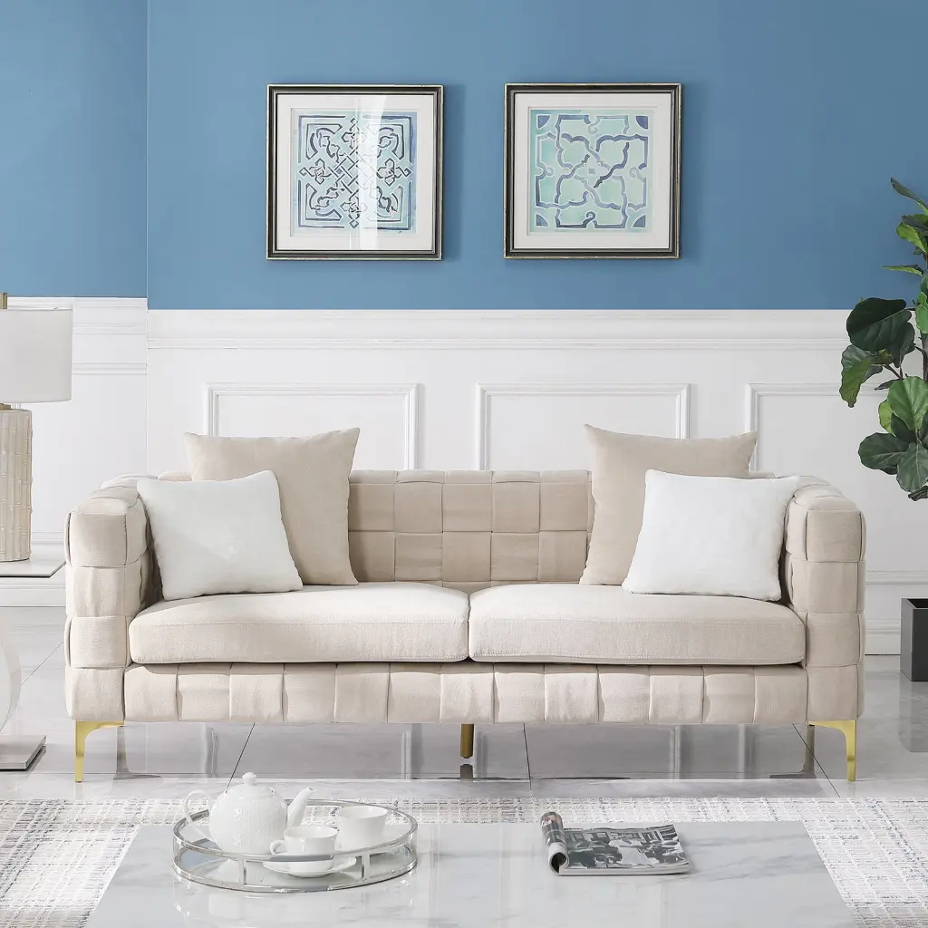 Holaki 3 Seat Handcrafted Weave Sofa Snowflake Velvet Fabric - Unique and Comfortable