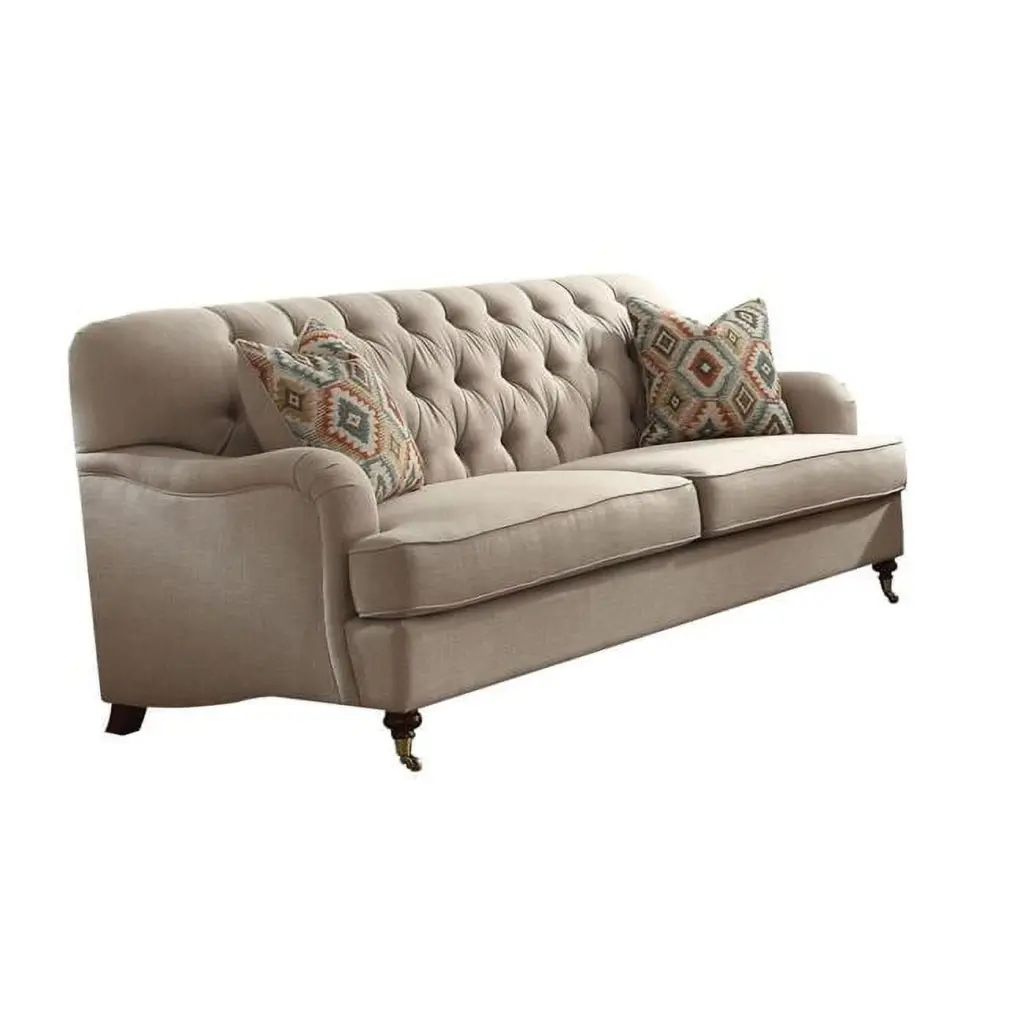 HomeRoots 38 x 85 x 37 Inch Beige Fabric Upholstery Sofa 2 Pillows