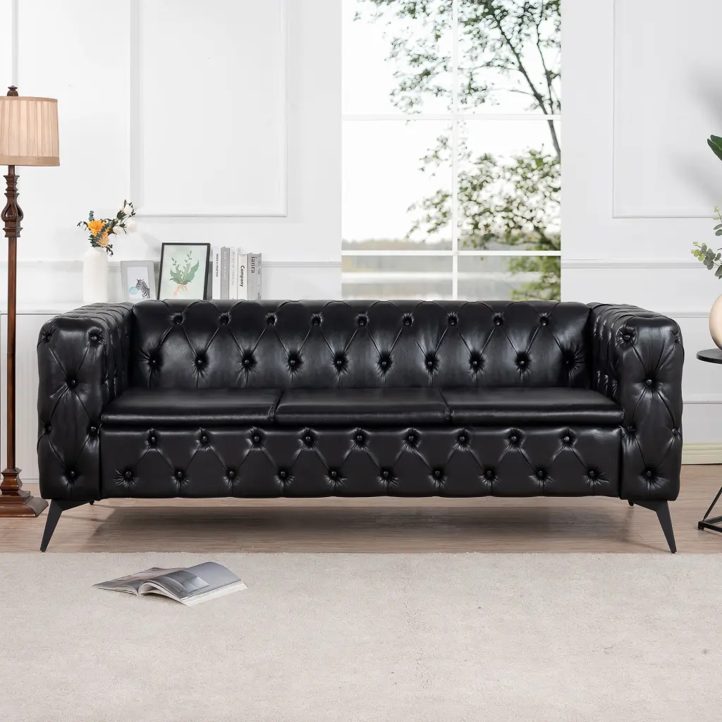 Kadyn 84.06 Modern Upholstered 3 Seater Sofa Removable Cushions and Iron Legs Living Room Black