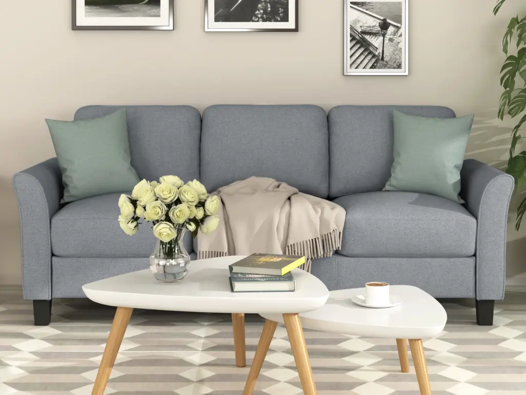 Modern Upholstered 3-Seat Linen Fabric Sofa Living Room and Small Space Kofun