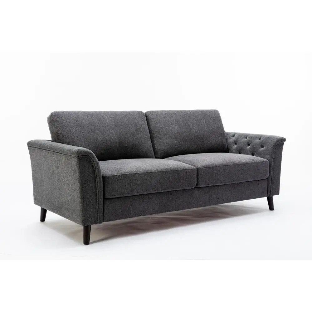 Lilola Home Stanton Dark Gray Linen Fabric Sofa Tufted Arms