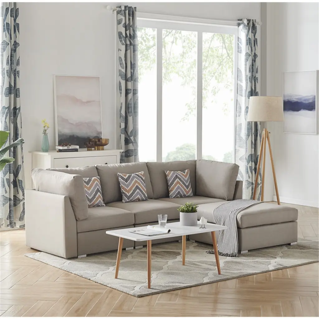 Maykoosh Rococo Radiance Beige Fabric Sofa Ottoman and Pillows