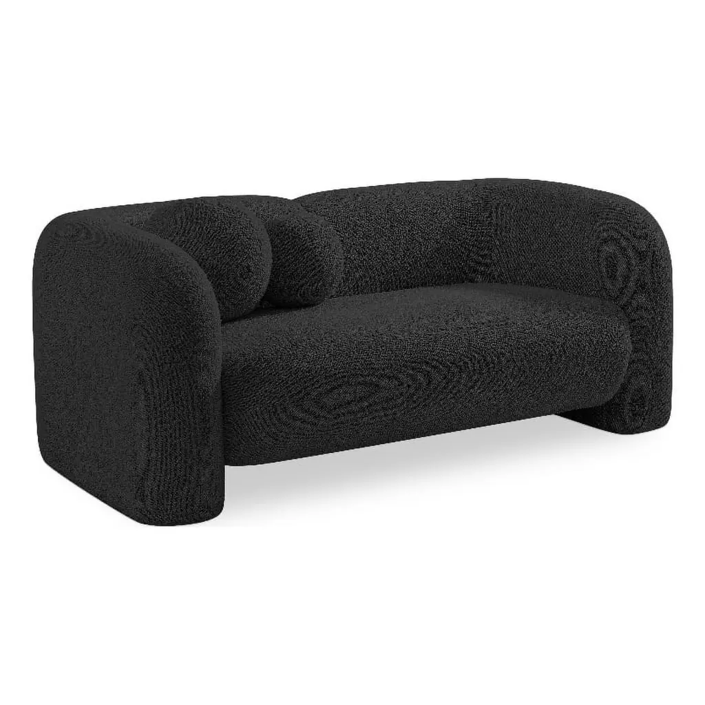 Meridian Furniture Emory Black Boucle Fabric Loveseat - Chic Modern Sofa