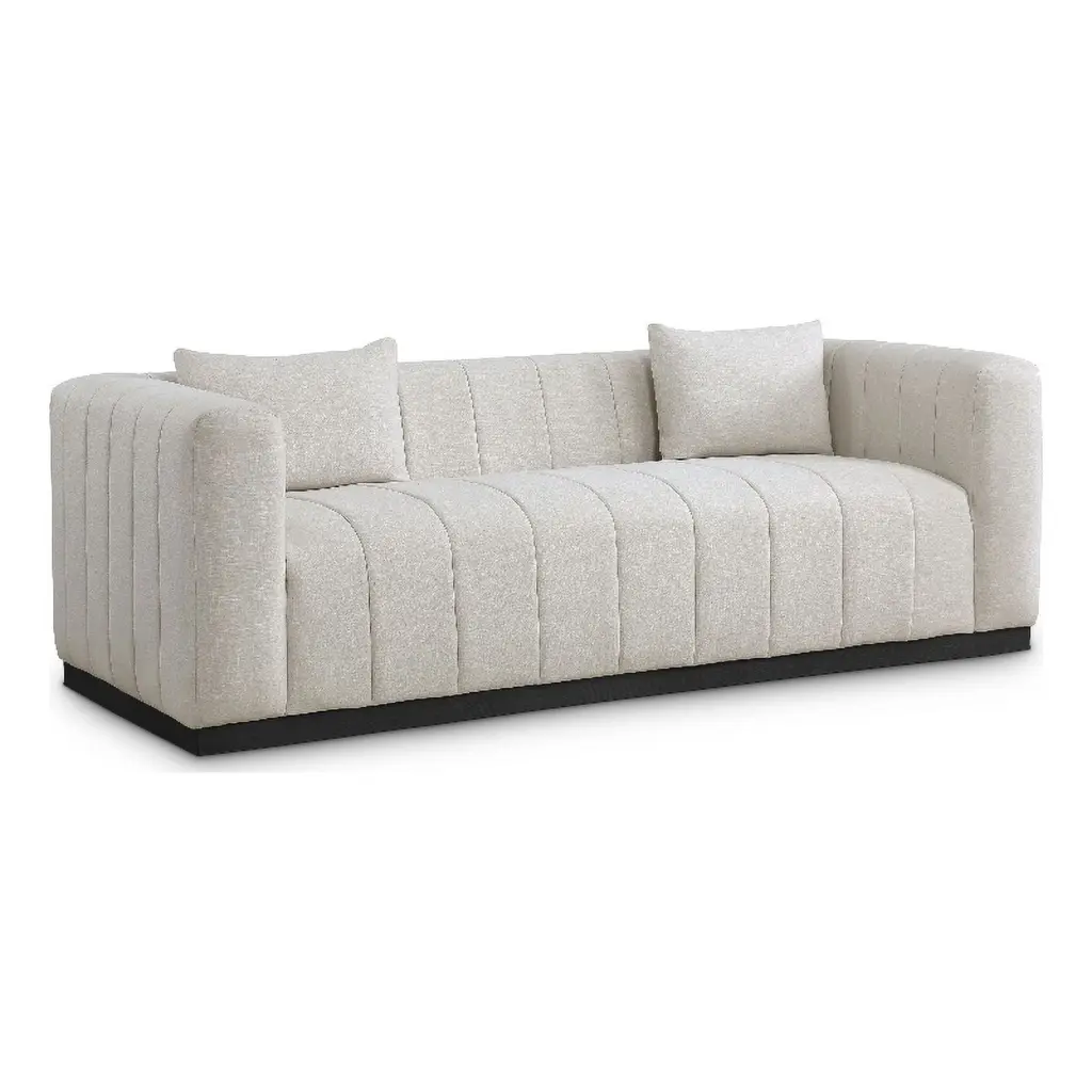 Meridian Furniture Lucia Beige Linen Textured Fabric Sofa - Comfortable Living Room Sofa