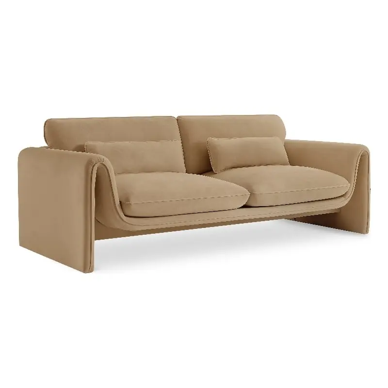 Meridian Furniture Sloan Camel Velvet Fabric Sofa - Elegant Living Room Couch