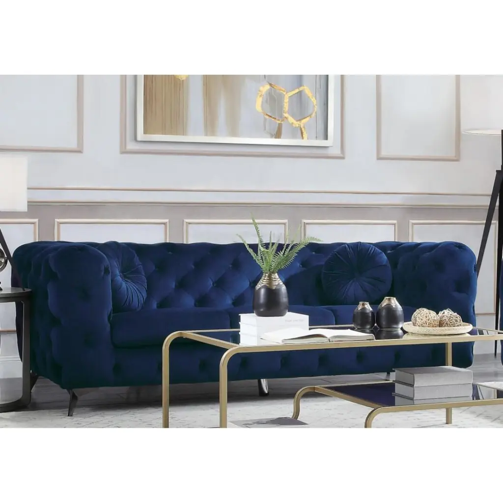 Miekor Furniture Atronia Blue Fabric Sofa Contemporary Living Room