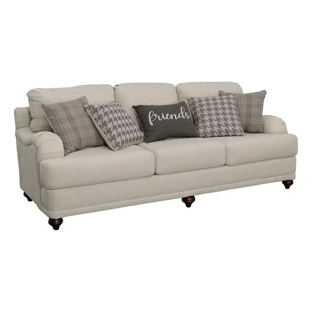 Pemberly Row Transitional Fabric Upholstered Cushion Back Sofa Light Gray - Comfortable Living Room Furniture