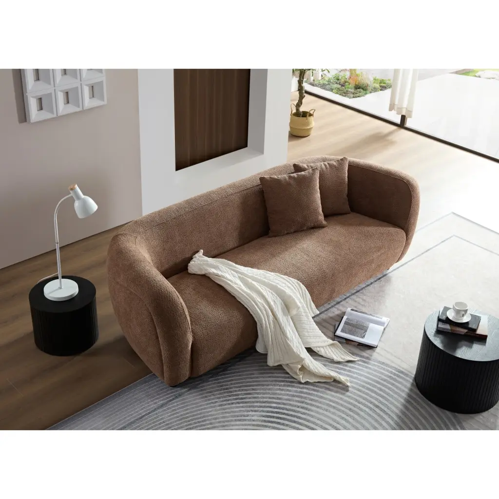 Camel Fabric Sofa High-Elastic Foam and Sturdy Wood Frame Includes Pillows Ponnky