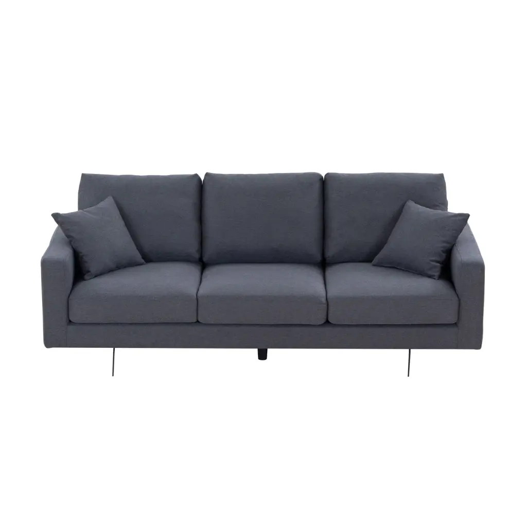 Modern Dark Gray Three-Seat Sofa Fabric Upholstery and Solid Wood Structure Ponnky