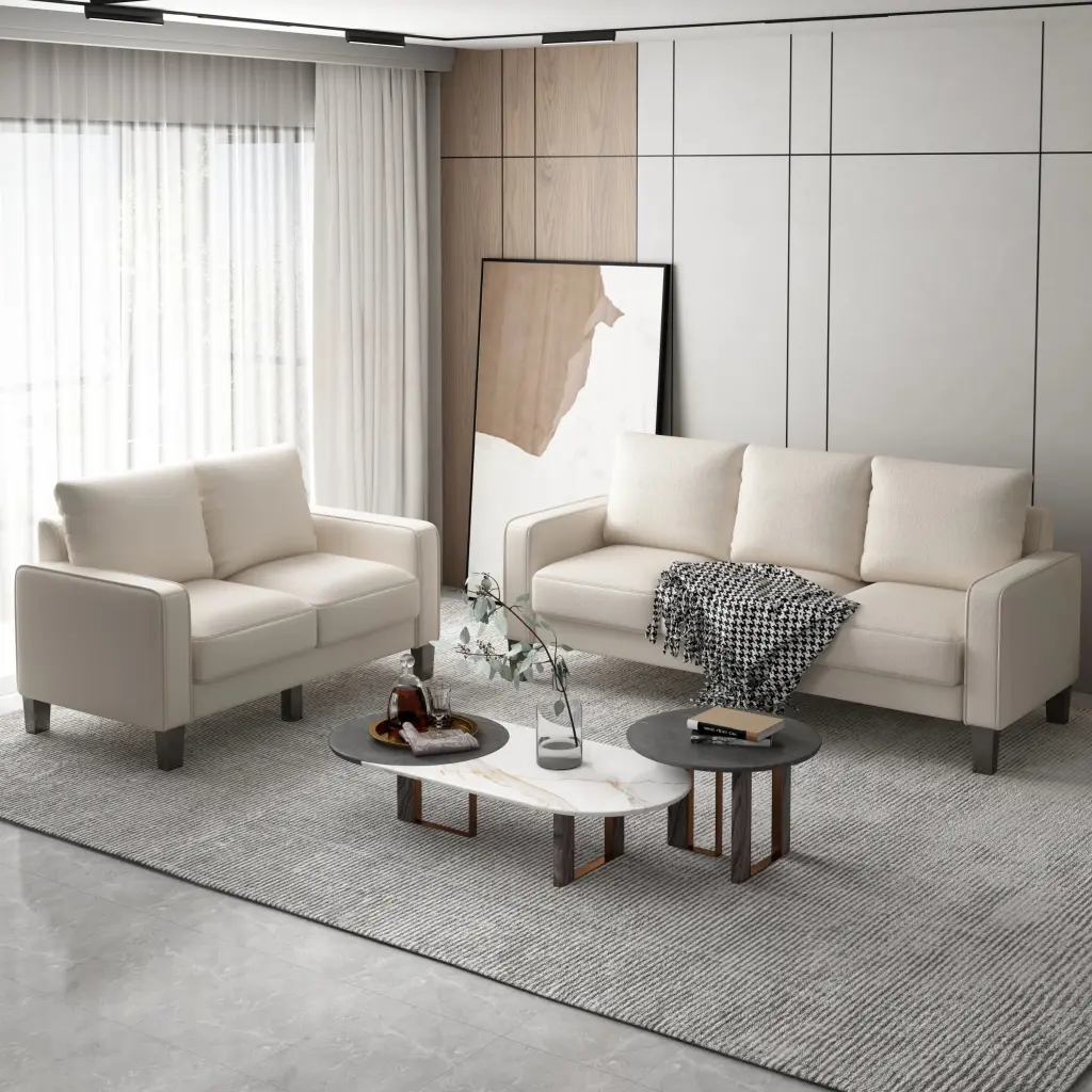Modern Living Room 2+3 Seater Sofa Beige Fabric - Comfortable and Stylish Furniture unknown
