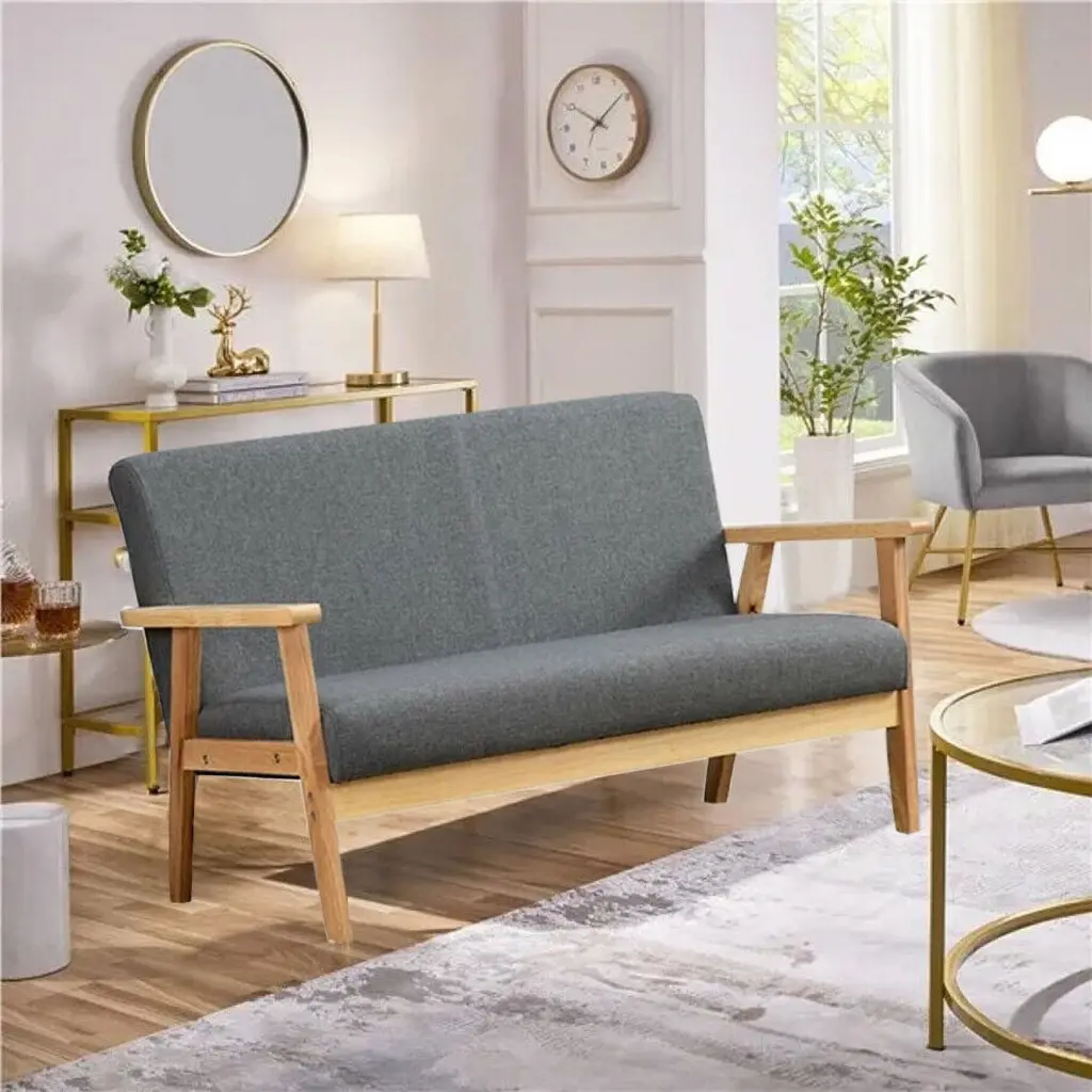 Fabric Settee Loveseat Sofa Wooden Legs Living Room Bedroom YoyoHome