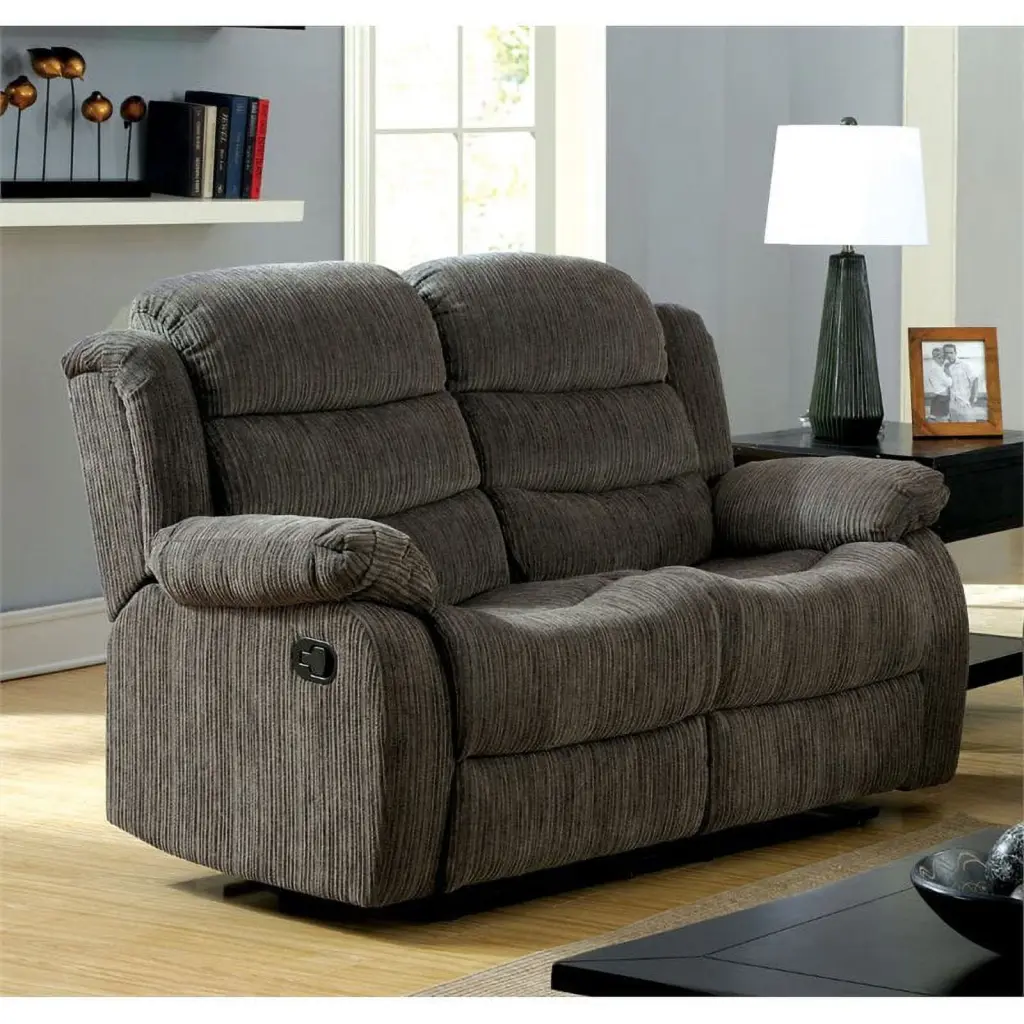 Bowery Hill Fabric Reclining Loveseat Gray Comfortable Living Room Sofa