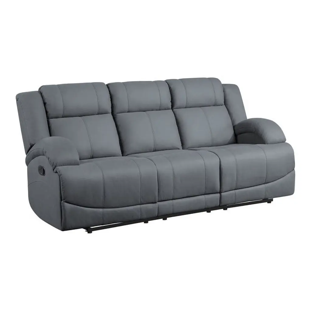 Lexicon Camryn Graphite Blue Wood Fabric Double Reclining Sofa - Traditional Design