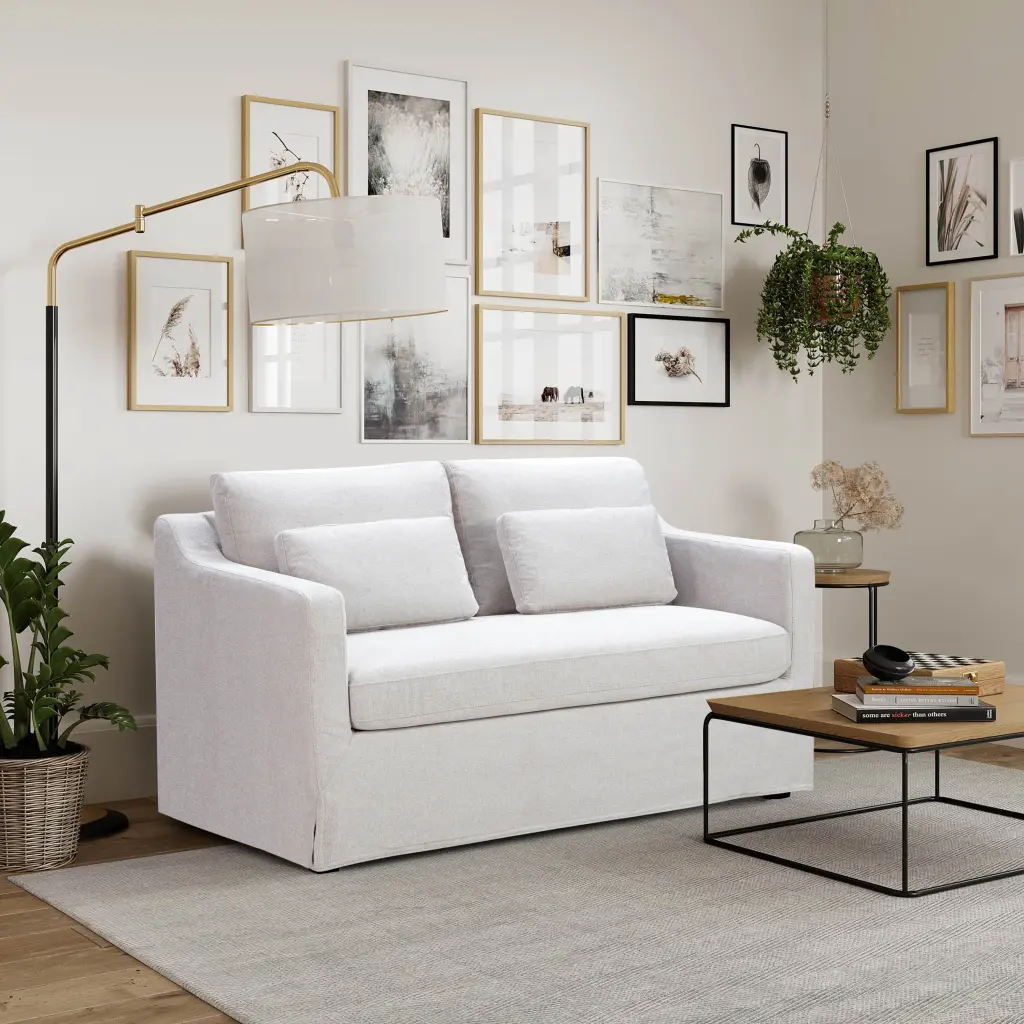 Lifestyle Solutions Riley Farmhouse Slipcover Style Upholstered 2 Seater Indoor Loveseat Oatmeal Fabric