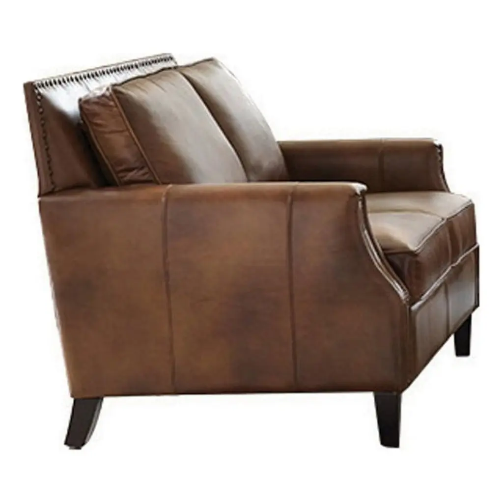 Pemberly Row Farmhouse Leather Upholstered Recessed Arms Loveseat Brown