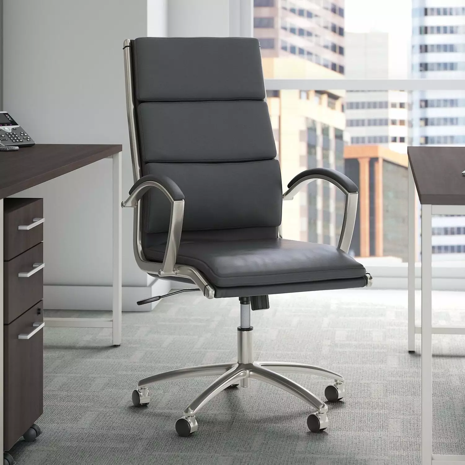 BBF Jamestown High Back Faux Leather Executive Office Chair Dark Gray Bush Business Furniture