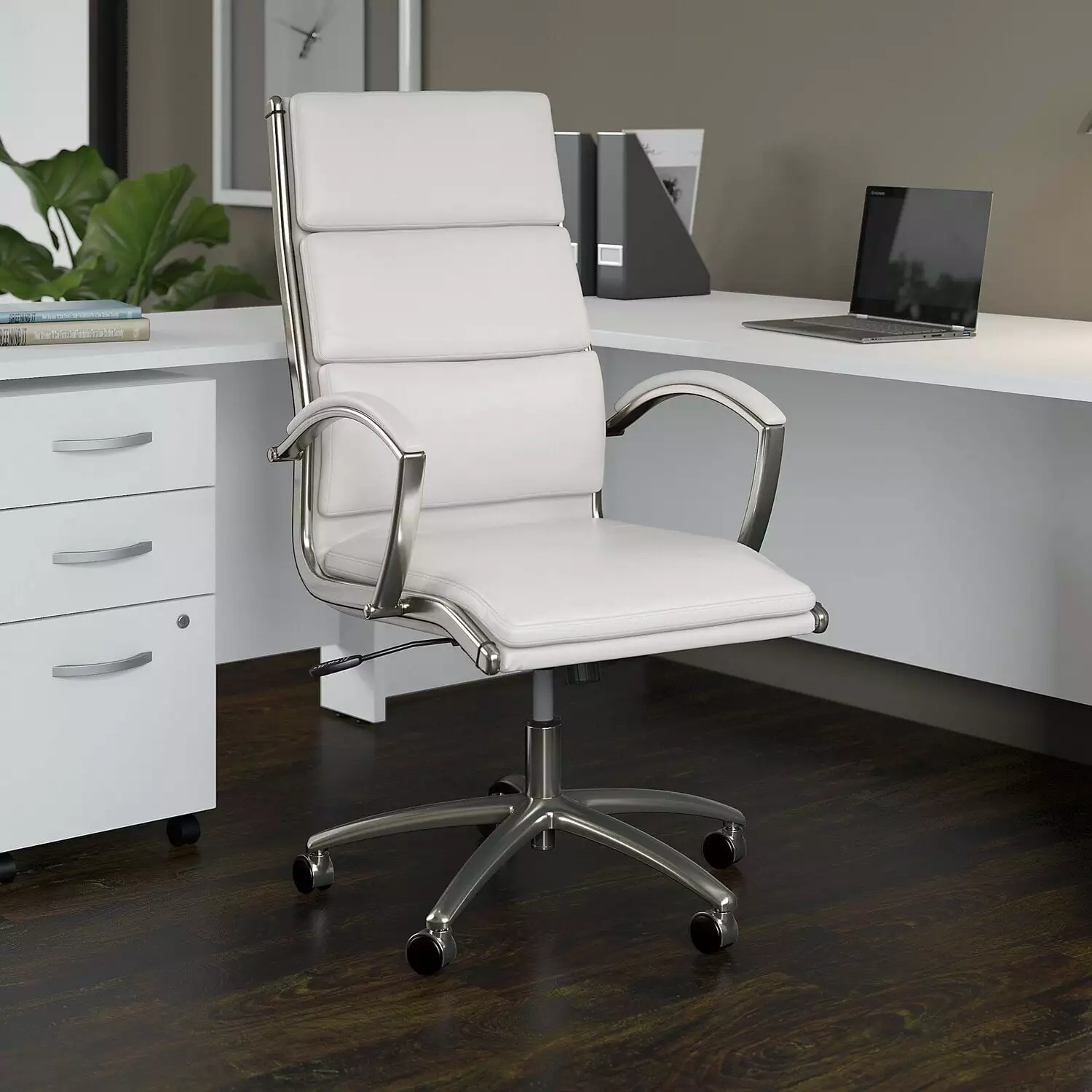 BBF Studio C High Back Contemporary Faux Leather Executive Office Chair White Bush Business Furniture