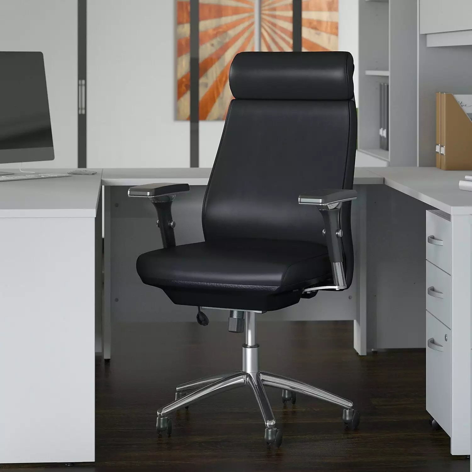 BBF Studio C High Back Contemporary Faux Leather Executive Office Chair Black Bush Business Furniture