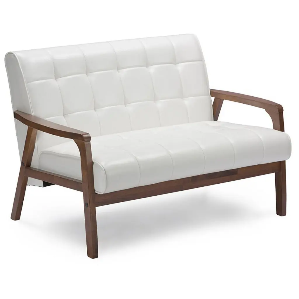 Allora Faux Leather Tufted Loveseat White Modern Living Room
