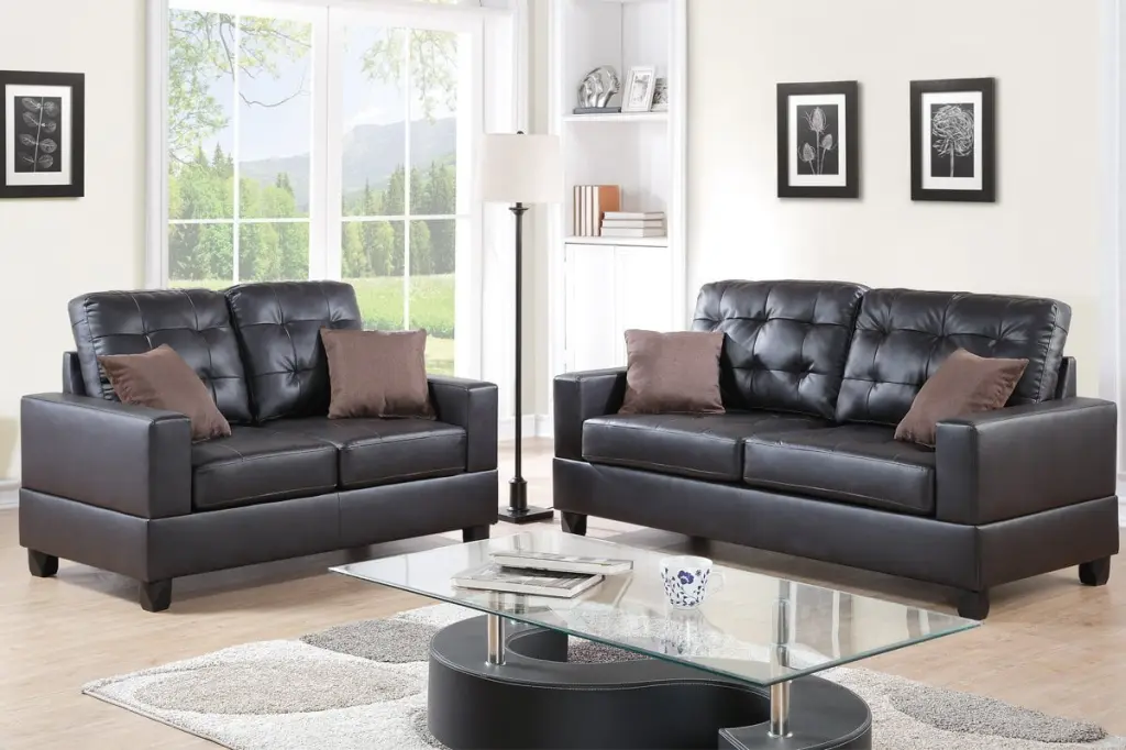 2Pcs Modern Espresso Faux Leather Sofa Loveseat Accent Tufting Light Stitching Amazing Choice