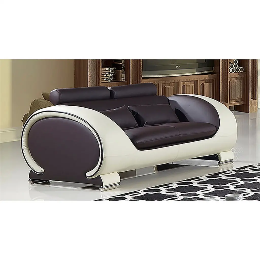 AE-D802 Dark Chocolate and Cream Faux Leather Loveseat - Contemporary Living Room Sofa American Eagle Furniture