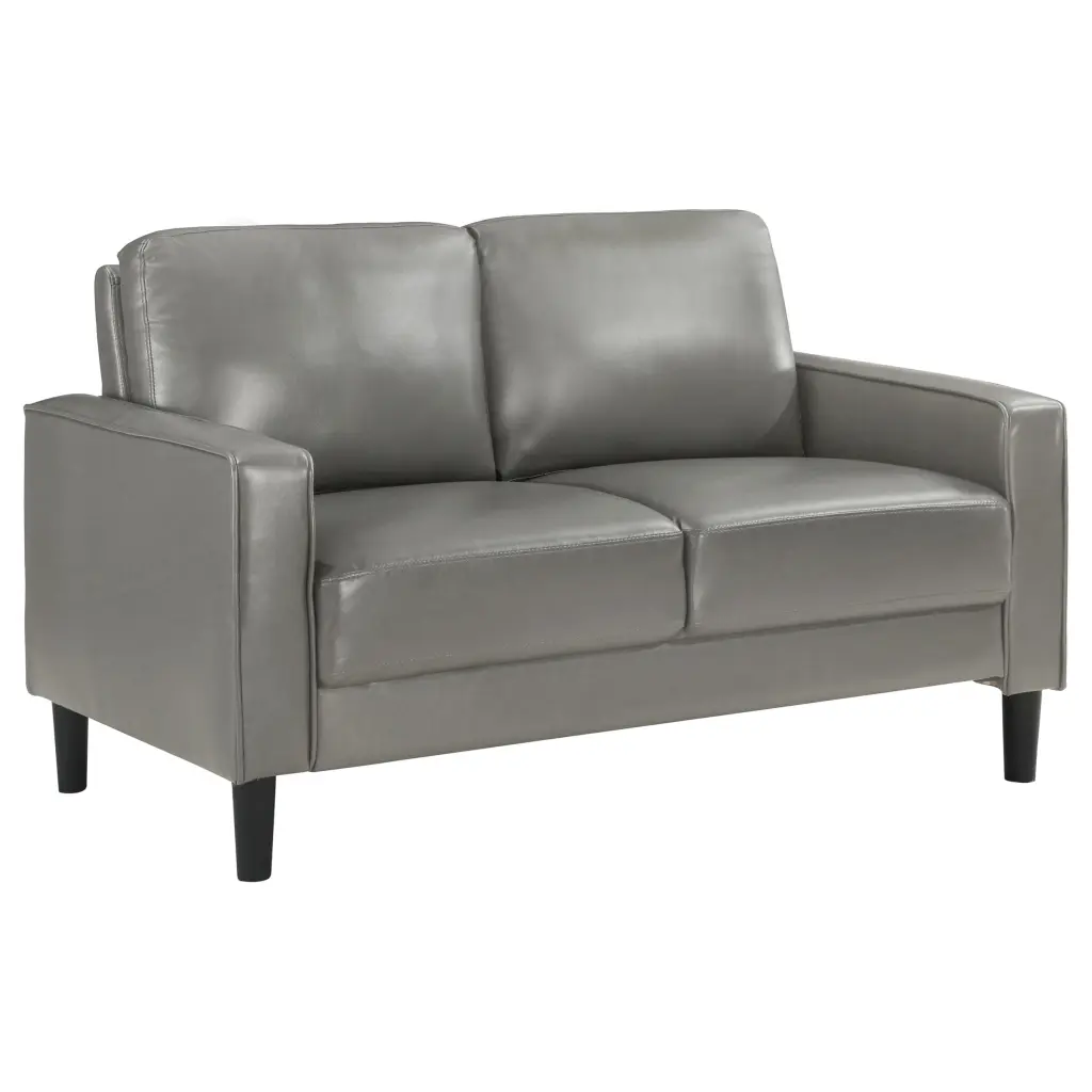 Coaster Ruth Faux Leather Upholstered Track Arm Faux Leather Loveseat Gray Coaster Company
