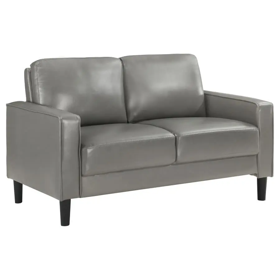 Ruth Upholstered Track Arm Faux Leather Loveseat Grey Living Room Coaster Company