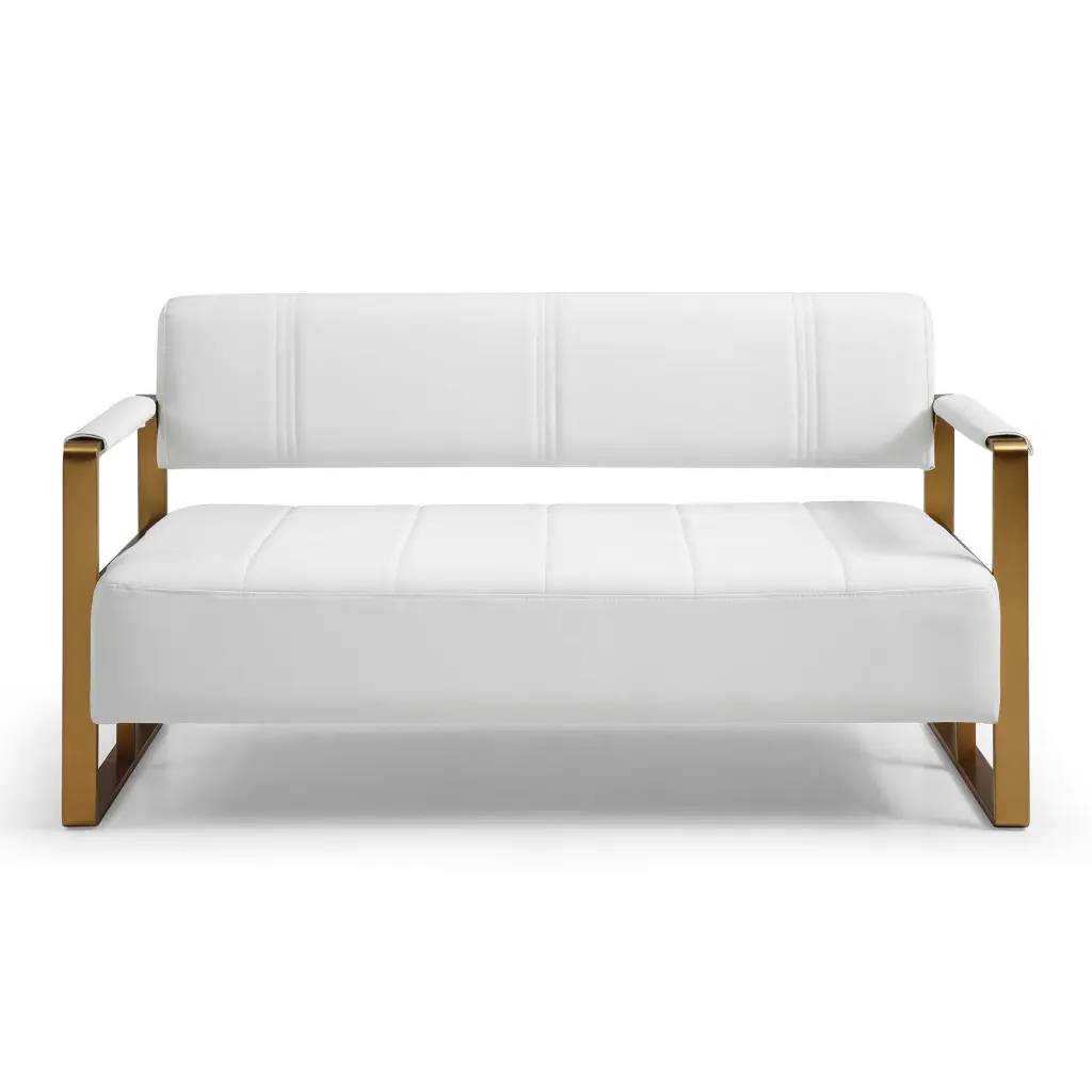 57.9 Inch Modern Faux Leather Loveseat Sofa Golden Metal Arms Small Spaces CoSoTower