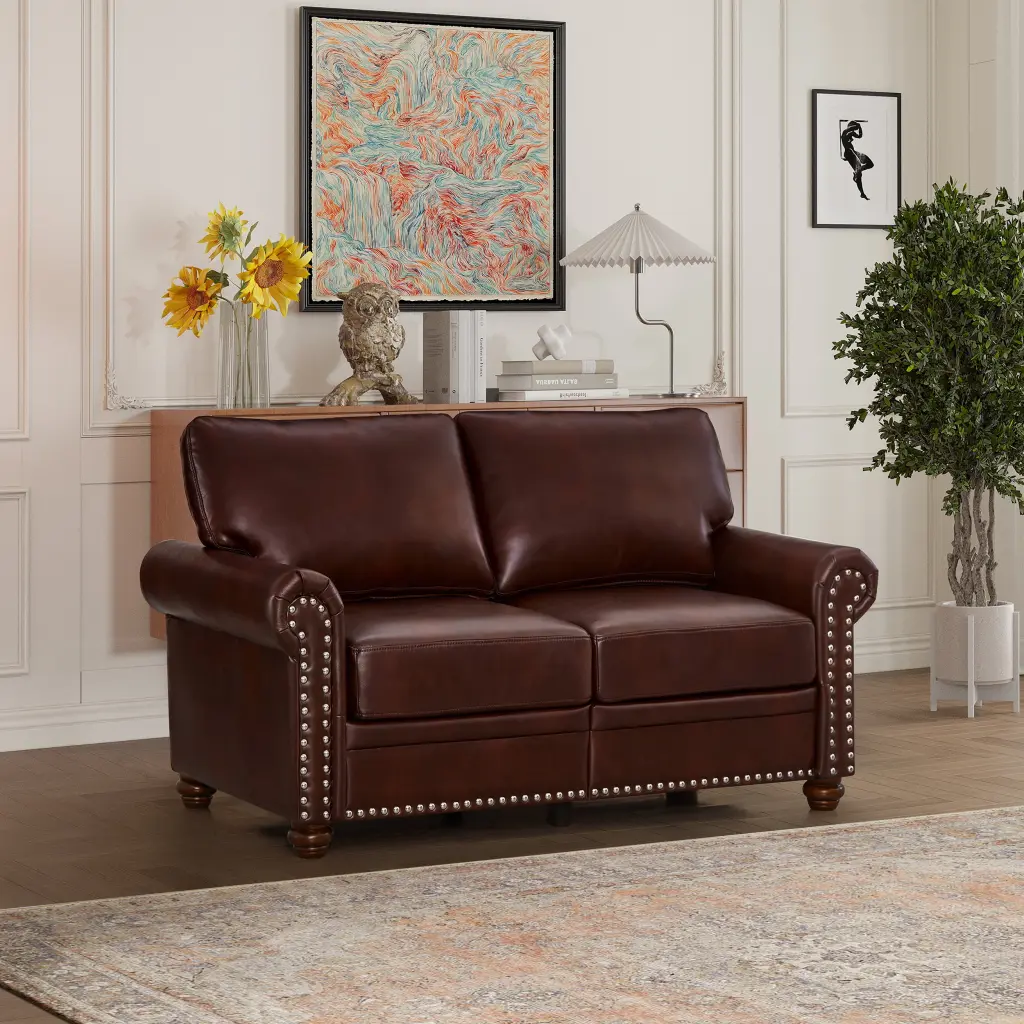 DeeHome Burgundy Faux Leather Living Room Loveseat Chair