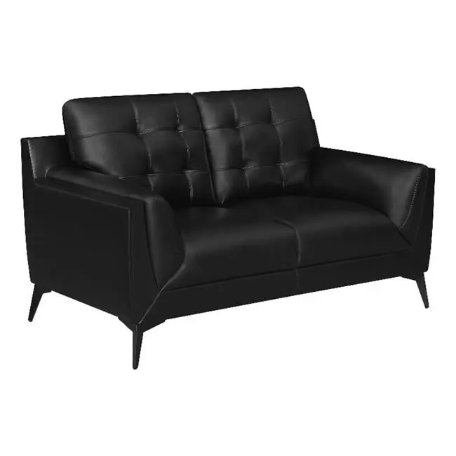 64 Cole Vegan Faux Leather Loveseat Double Track Arms Black DeluxDesigns