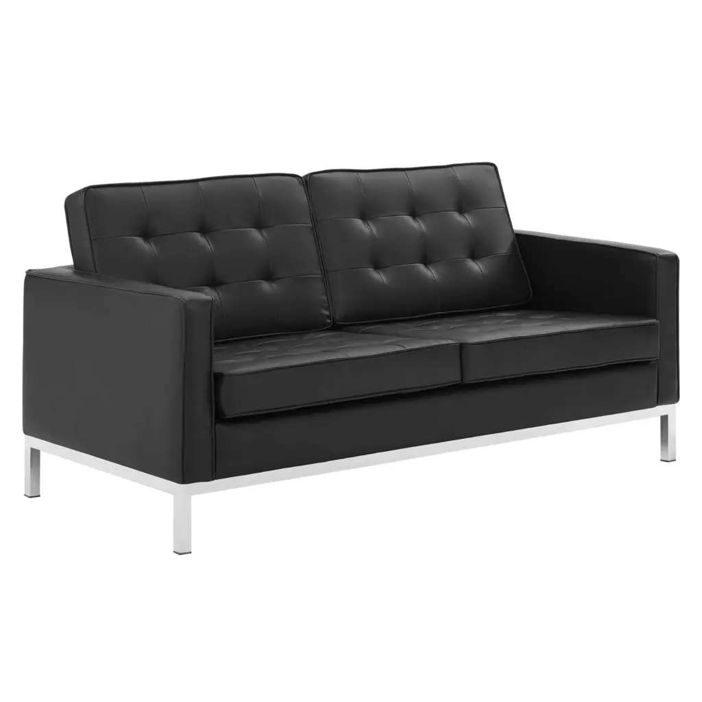Ergode Loft Tufted Upholstered Faux Leather Loveseat Silver Black