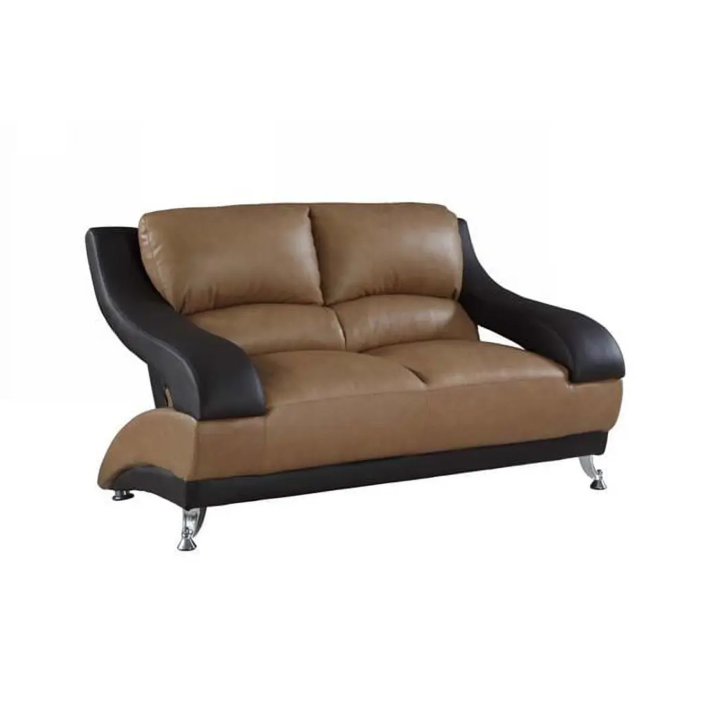 62 Brown And Silver Faux Leather Love Seat - Stylish Faux Leather Sofa Modern Living Rooms HomeRoots