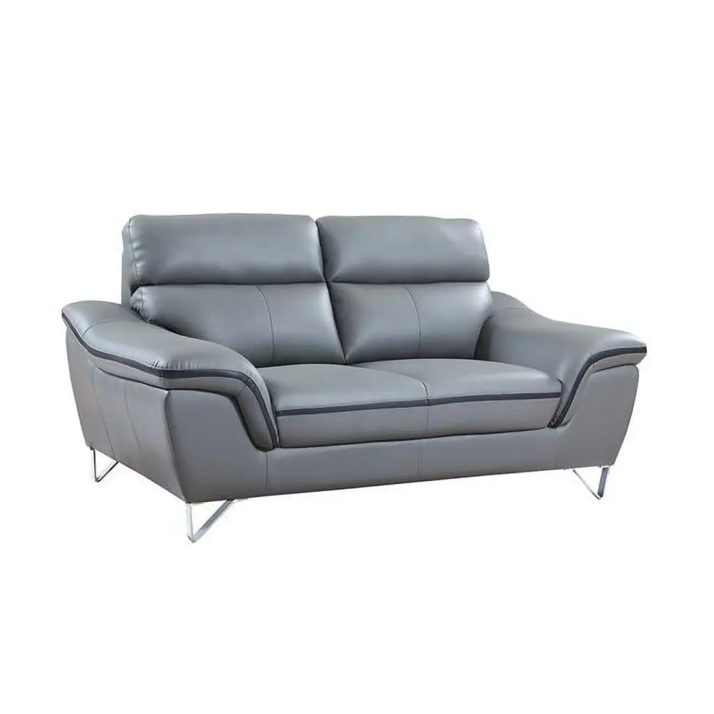 69 Gray And Silver Faux Leather Love Seat Modern Upholstered Sofa Living Room HomeRoots