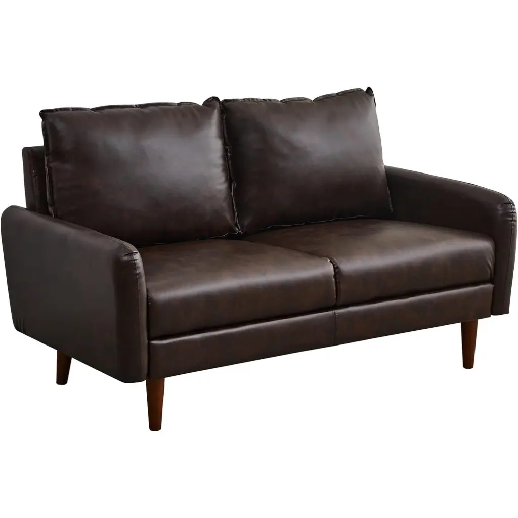 Hybition Faux Leather Loveseat Modern Sofa Living Room or Office Brown