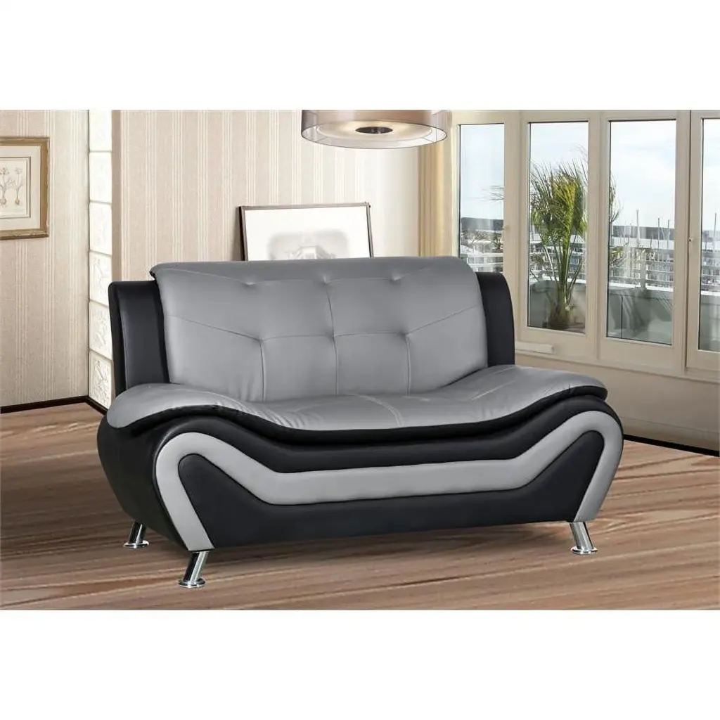 Kingway Furniture Gilan Faux Leather Living Room Loveseat Black and Grey