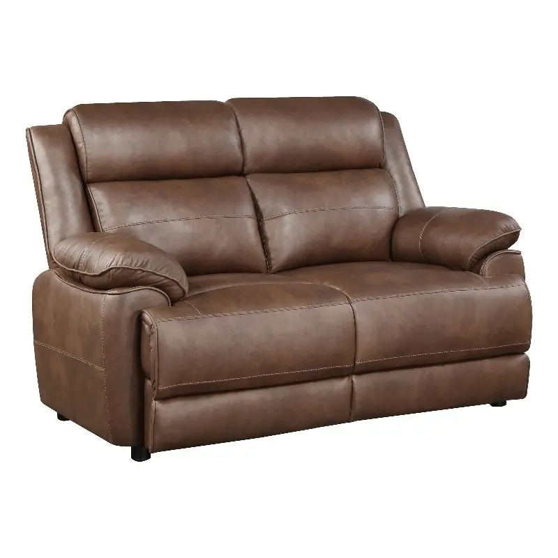 Pemberly Row Dark Brown Faux Leather Upholstered Padded Arm Loveseat