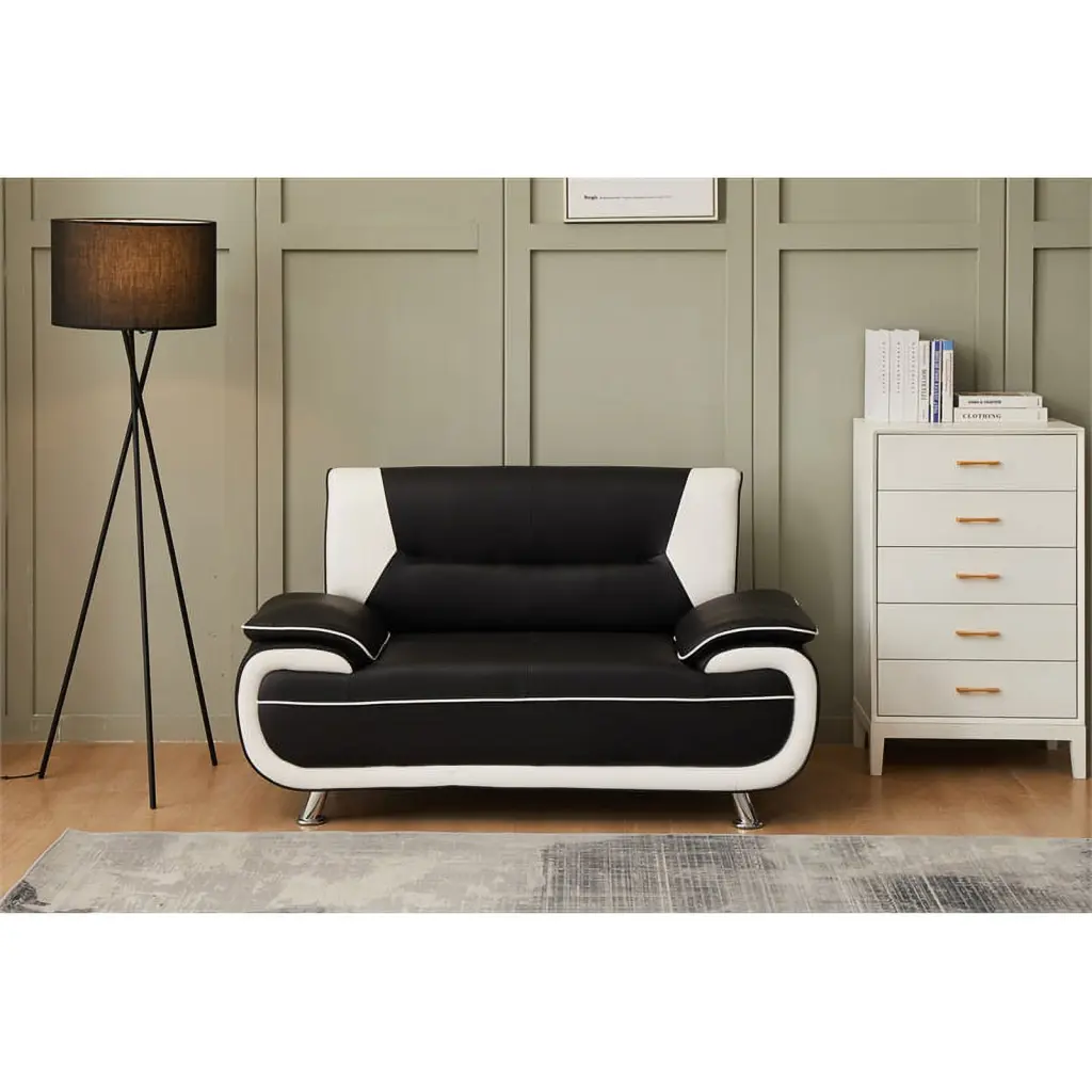 Pemberly Row Faux Leather Living Room Loveseat Black and White
