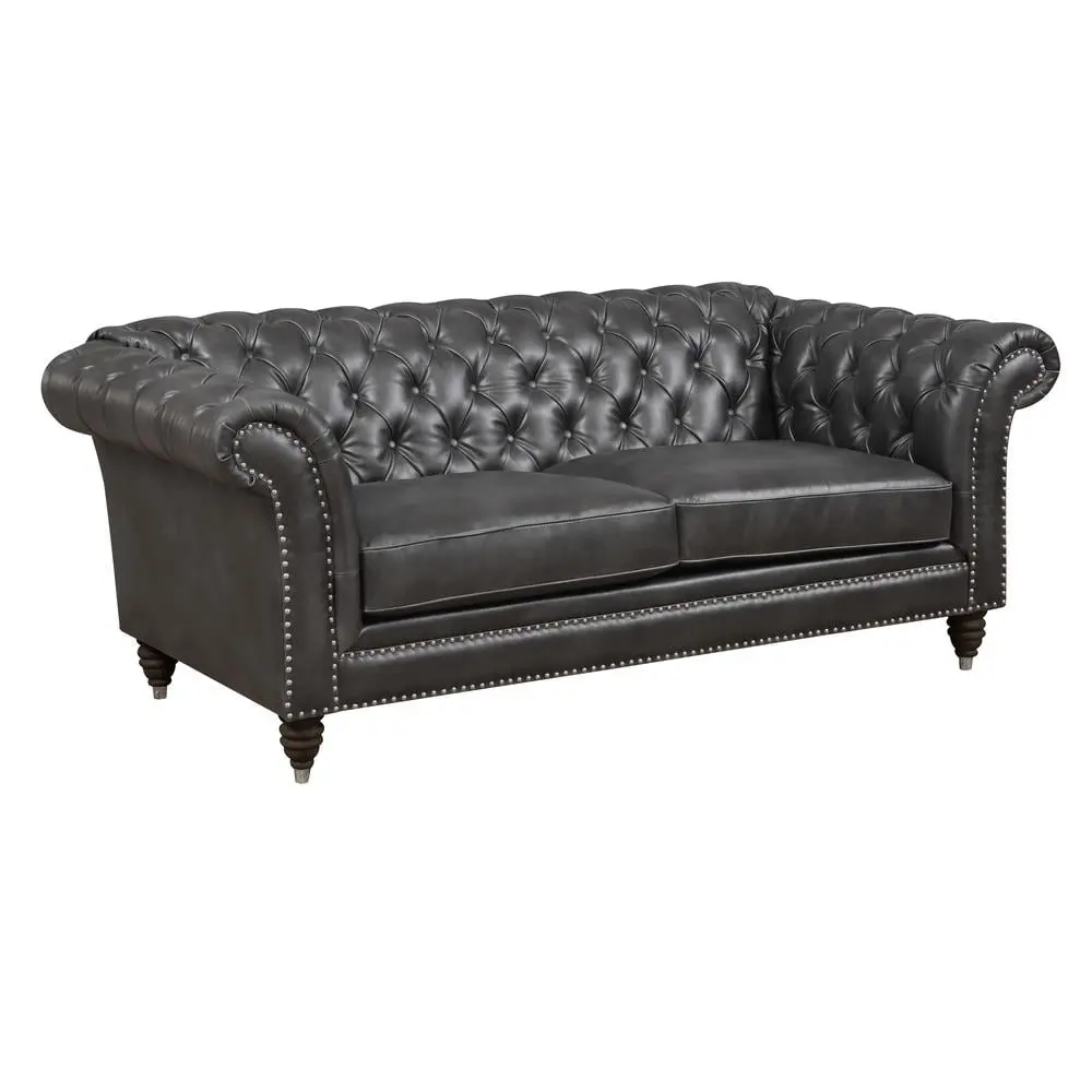 Wallace & Bay Faux Leather Loveseat Nailhead Trim and Rolled Arms